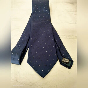 Tie Rack Silk Necktie Silk Made in Italy Blue White Square Dots 4 x 56